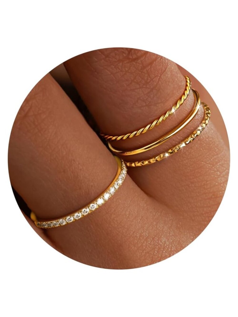 Dainty Stackable Gold Plated Rings Non Tarnish Waterproof Thin CZ Wedding Bands
